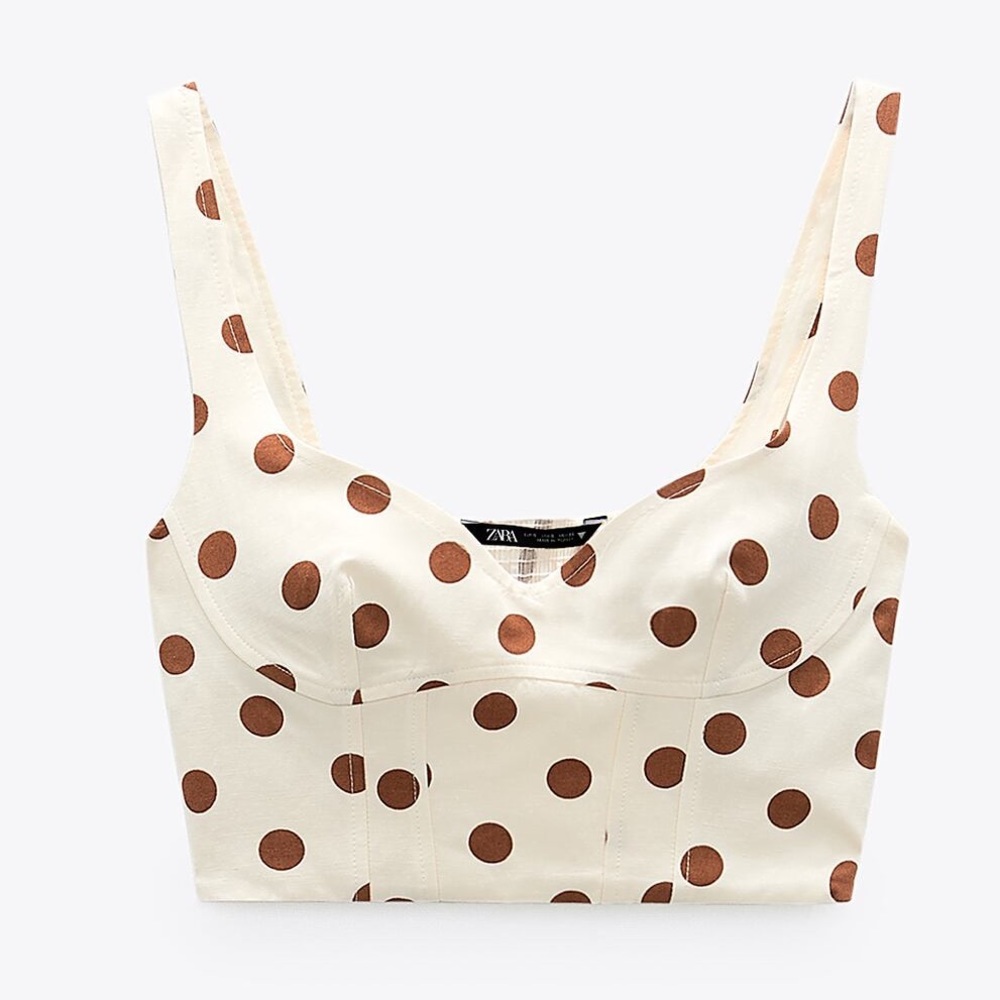 ZARA CROPPED CORSET POLKA DOT TOP NWOT LARGE